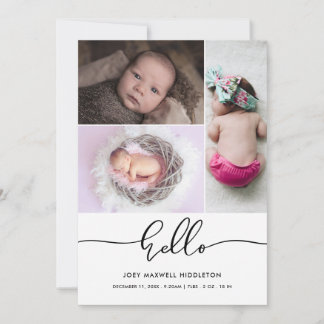 Hello Cute Casual Script Birth Announcement 案内状