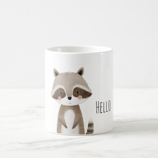 Hello Cute Raccoon Animal コーヒーマグカップ (中央)