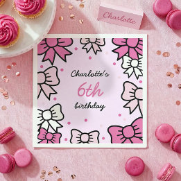 Hello Cutie Cartoon Pink Bow Birthday Party スタンダードカクテルナプキン