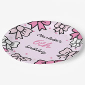 Hello Cutie Cartoon Pink Bow Birthday Party ペーパープレート (アングル)