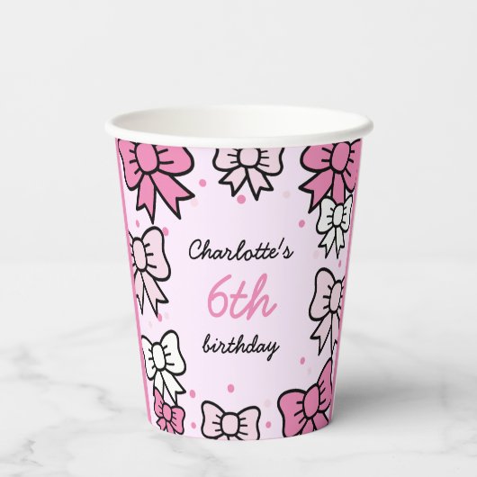 Hello Cutie Cartoon Pink Bow Birthday Party 紙コップ (裏面)