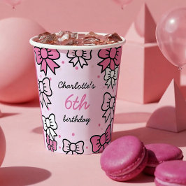 Hello Cutie Cartoon Pink Bow Birthday Party 紙コップ