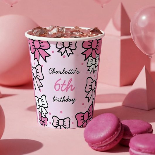 Hello Cutie Cartoon Pink Bow Birthday Party 紙コップ