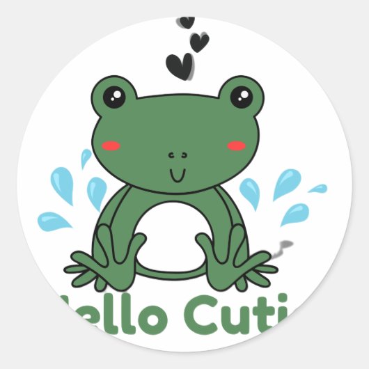 Hello Cutie Frog Sticker – Cute Aesthetic Round St ラウンドシール (正面)