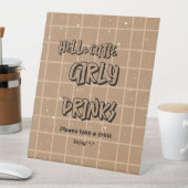 Hello Cutie Girly Brown Gingham Baby Shower Drinks 台座サイン (インサイチュ)