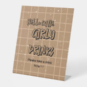 Hello Cutie Girly Brown Gingham Baby Shower Drinks 台座サイン (正面)