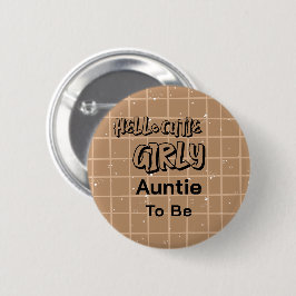 Hello Cutie Girly Cute Brown Gingham Auntie-to-be 缶バッジ