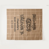 Hello Cutie Girly Cute Brown Gingham Baby Backdrop タペストリー (正面(横))