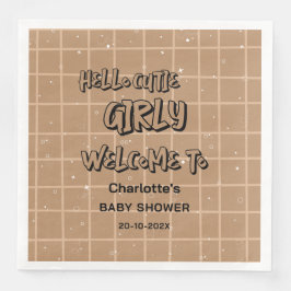 Hello Cutie Girly Cute Brown Gingham Baby Shower