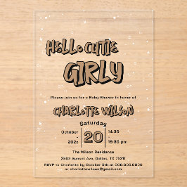Hello Cutie Girly Cute Brown Gingham Baby Shower アクリル招待状