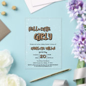 Hello Cutie Girly Cute Brown Gingham Baby Shower アクリル招待状 (インサイチュ (ウェディング))