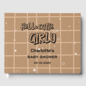 Hello Cutie Girly Cute Brown Gingham Baby Shower ゲストブック (正面)