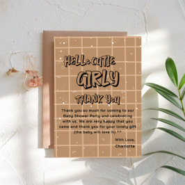 Hello Cutie Girly Cute Brown Gingham Baby Shower サンキューカード