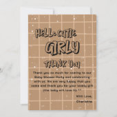 Hello Cutie Girly Cute Brown Gingham Baby Shower サンキューカード (正面)
