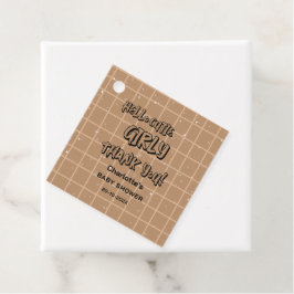 Hello Cutie Girly Cute Brown Gingham Baby Shower フェイバータグ