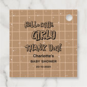Hello Cutie Girly Cute Brown Gingham Baby Shower フェイバータグ (裏面)