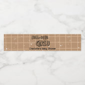 Hello Cutie Girly Cute Brown Gingham Baby Shower ペットボトルラベル (シングルラベル)