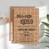 Hello Cutie Girly Cute Brown Gingham Baby Shower 招待状