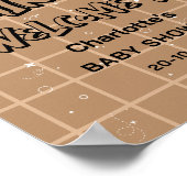 Hello Cutie Girly Cute Brown Gingham Baby Welcome ポスター (角)