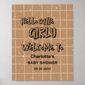 Hello Cutie Girly Cute Brown Gingham Baby Welcome ポスター (正面)