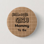 Hello Cutie Girly Cute Brown Gingham Mommy-to-be 缶バッジ (正面)