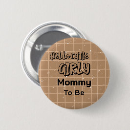Hello Cutie Girly Cute Brown Gingham Mommy-to-be 缶バッジ