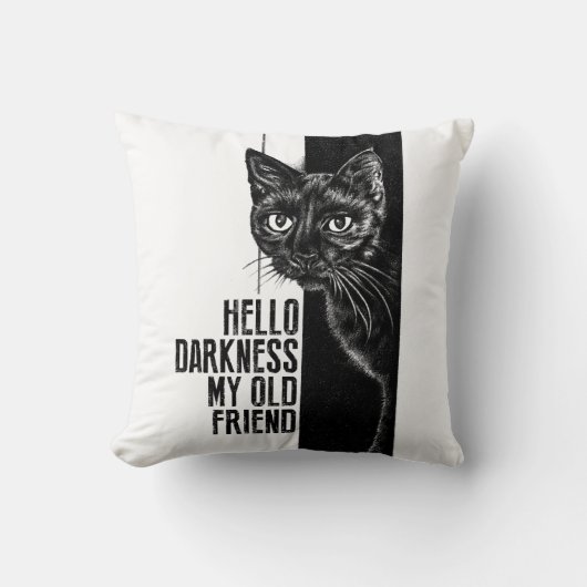 Hello Darkness My Old Friend 黒猫のスケッチ V2 クッション (正面)