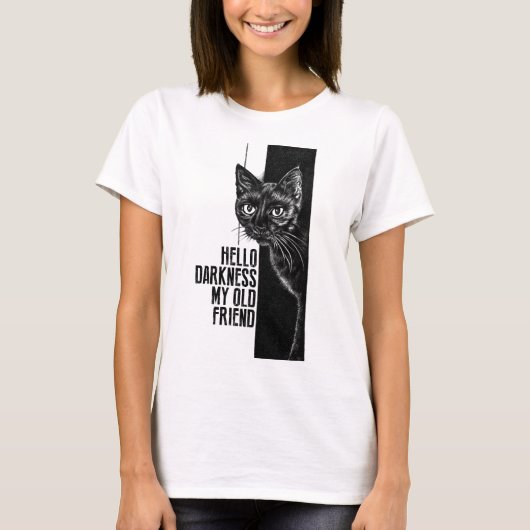Hello Darkness My Old Friend 黒猫のスケッチ V2 Tシャツ (正面)