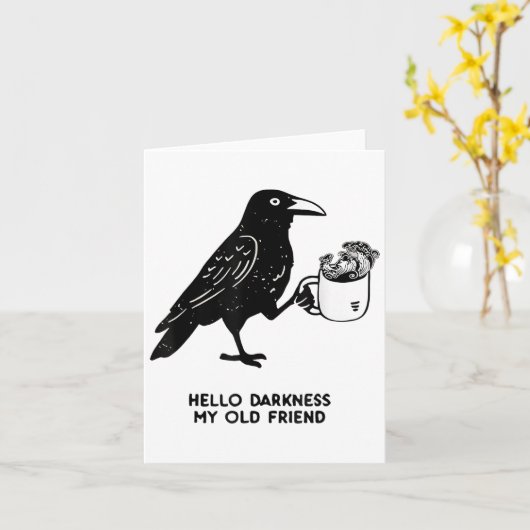 Hello Darkness My Old Friend Meme Crow Drinking Bl カード (黄色い花)