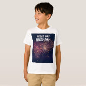 Hello Day -7月4日Fireworksグリーティングカード Tシャツ (正面フル)