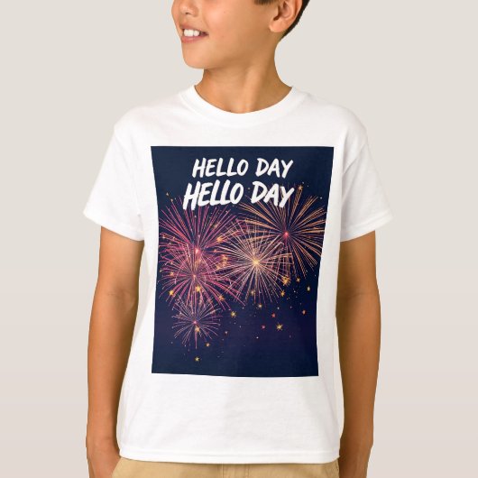 Hello Day -7月4日Fireworksグリーティングカード Tシャツ (正面)