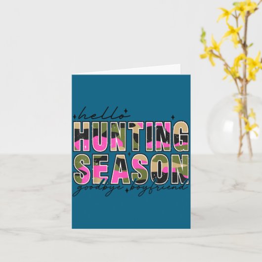 Hello Deer Season Goodbye Boyfriend Camo Flag Hunt カード (黄色い花)