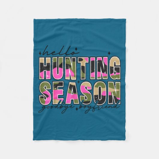 Hello Deer Season Goodbye Boyfriend Camo Flag Hunt フリースブランケット (正面)