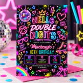 Hello Double Digits: レトロネオンの輝き 10歳の誕生日 招待状