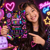 Hello Double Digits: レトロネオンの輝き 10歳の誕生日 招待状