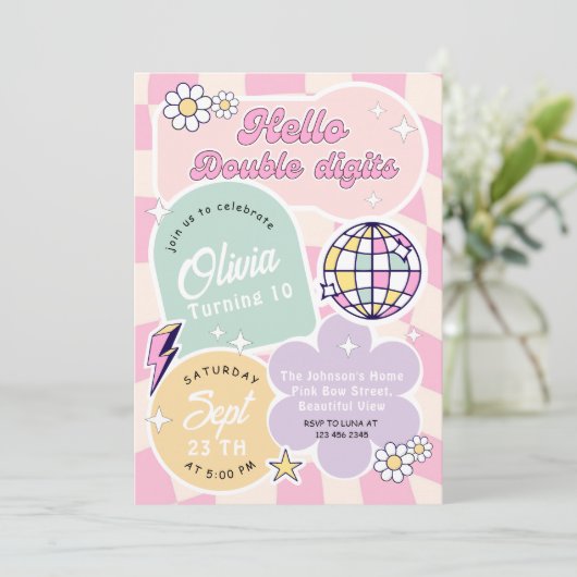 Hello Double Digits 10th birthday party 招待状 (スタンド正面)