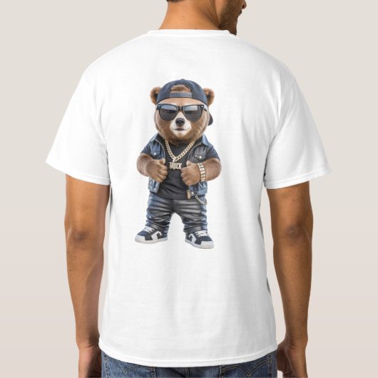 「Hello Drear クール Rock Star Bear Tシャツ – 夏」 (裏面)