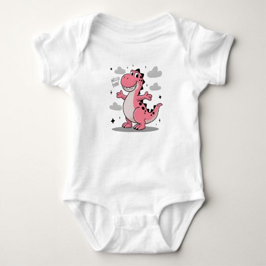 Hello Dude Kids Pink Dinosaur T-Shirt ベビーボディスーツ (正面)