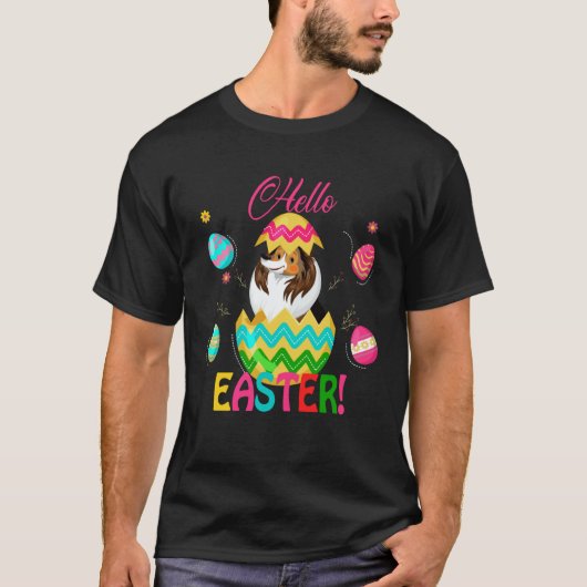 Hello Easter Shetland Sheepdog Inside Chocolate Eg Tシャツ (正面)