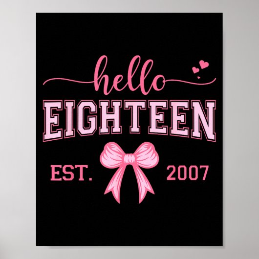 Hello Eighteen Est 2007 Coquette Bow 18th Birthday ポスター (正面)