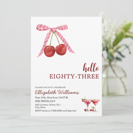 Hello Eighty Three Cherry Martini Birthday Party 招待状 (スタンド正面)