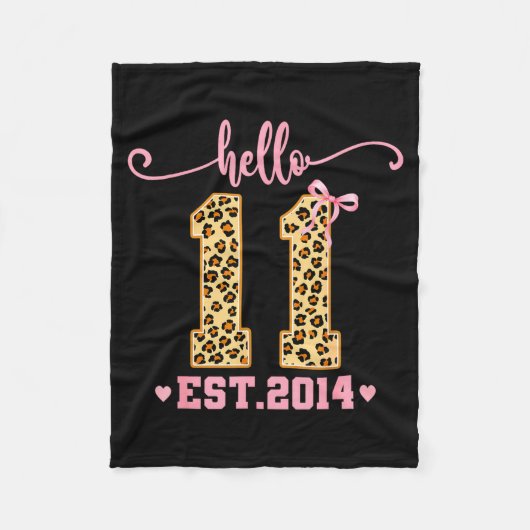 Hello Eleven Est 2014 11th Birthday Coquette Bow L フリースブランケット (正面)