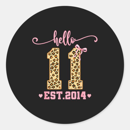 Hello Eleven Est 2014 11th Birthday Coquette Bow L ラウンドシール (正面)