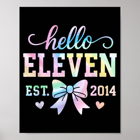 Hello Eleven Est 2014 Coquette Bow 11th Birthday G ポスター (正面)