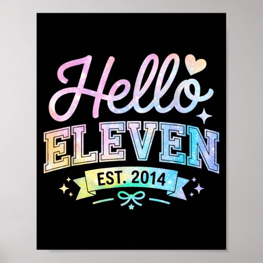 Hello Eleven Est 2014 Coquette Bow 11th Birthday G ポスター (正面)
