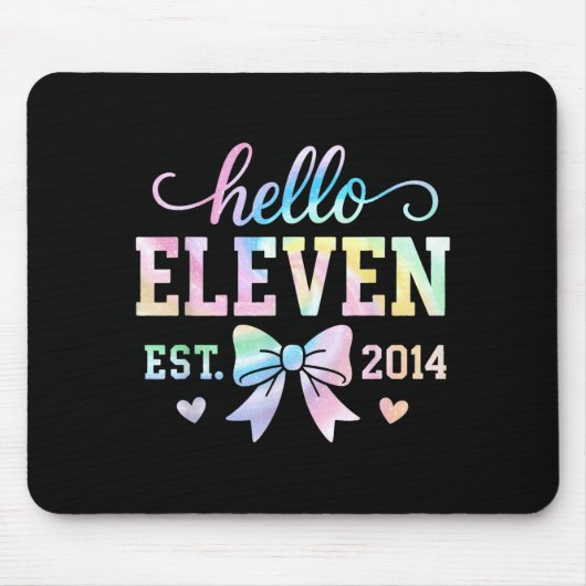 Hello Eleven Est 2014 Coquette Bow 11th Birthday G マウスパッド (正面)