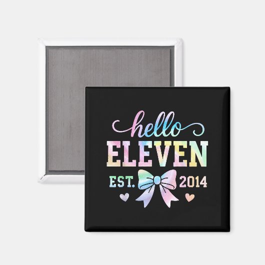 Hello Eleven Est 2014 Coquette Bow 11th Birthday G マグネット (正面/裏面)