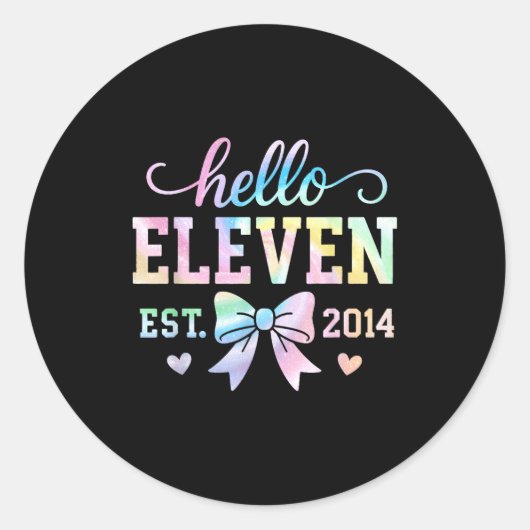 Hello Eleven Est 2014 Coquette Bow 11th Birthday G ラウンドシール (正面)