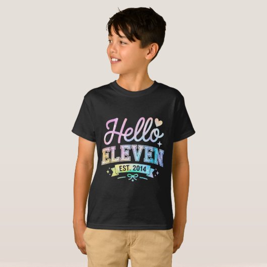 Hello Eleven Est 2014 Coquette Bow 11th Birthday G Tシャツ (正面フル)