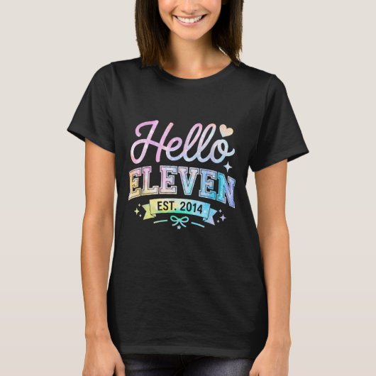 Hello Eleven Est 2014 Coquette Bow 11th Birthday G Tシャツ (正面)